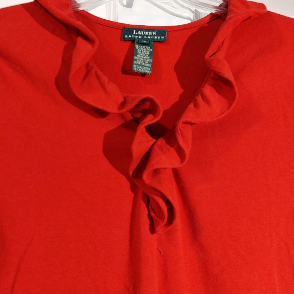 Lauren Ralph Lauren Red Ruffled V-neck Top 1X EUC - Picture 3 of 10